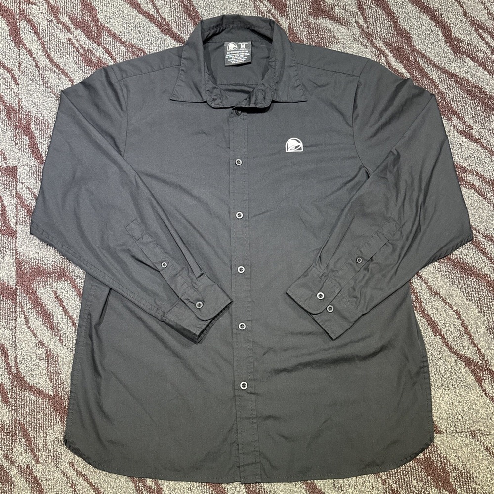Taco Bell Uniform Employee Button Up Shirt Black Men's M  Logo Long Sleeve